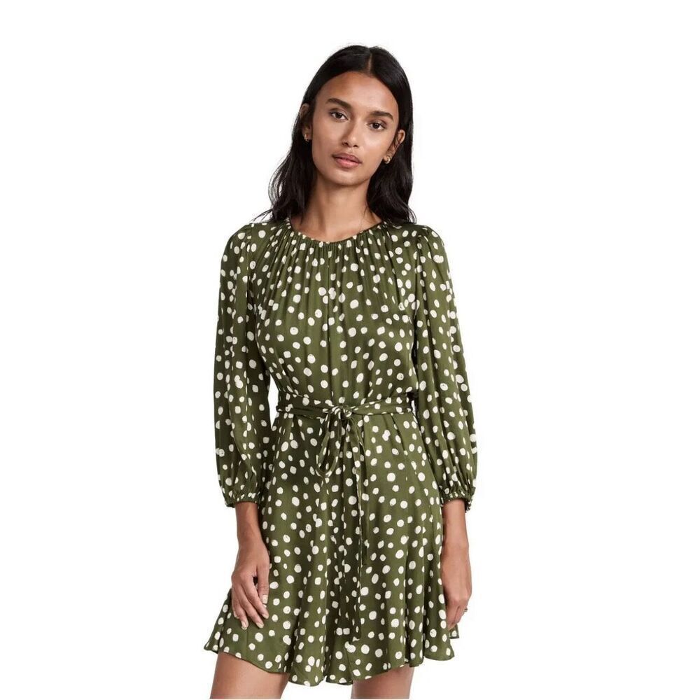 Velvet By Graham & Spencer Womens Polka Dot Mini Dress Green White Size M NWT